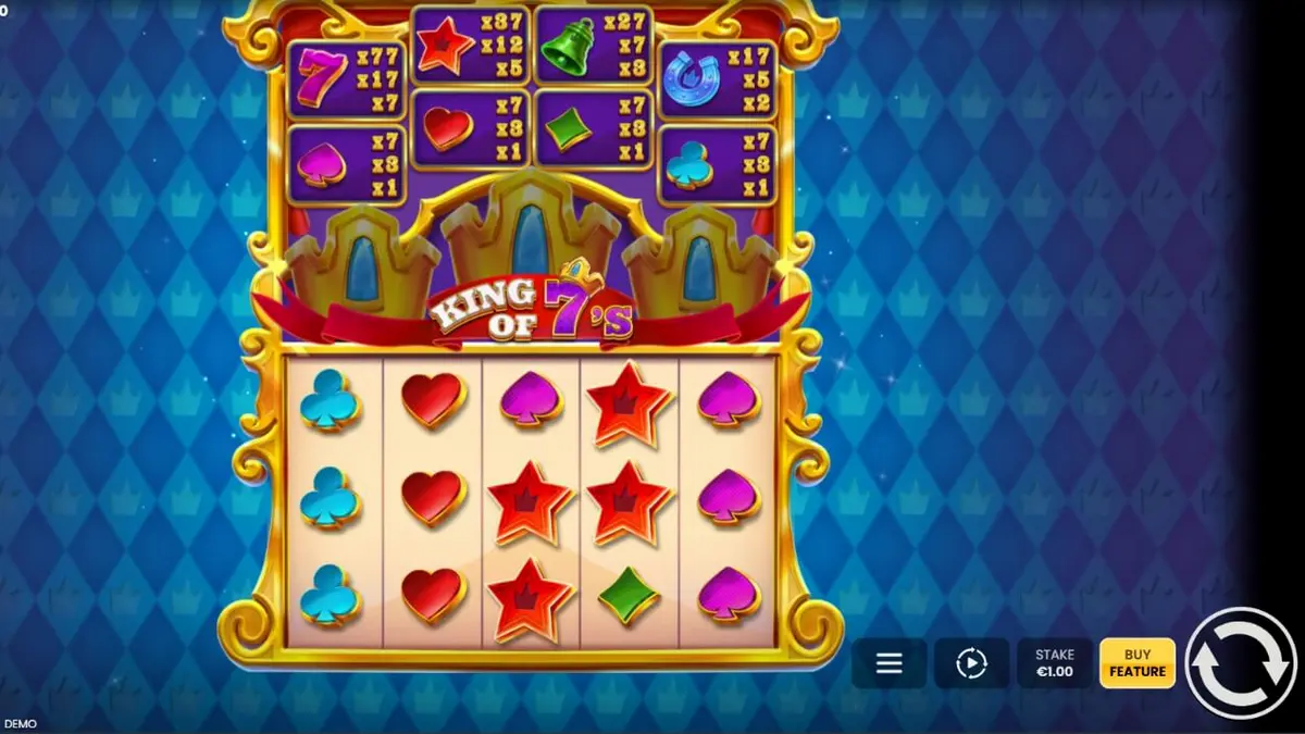 Tampilan visual slot King of 7's dengan simbol mahkota dan angka 7 yang mewah.