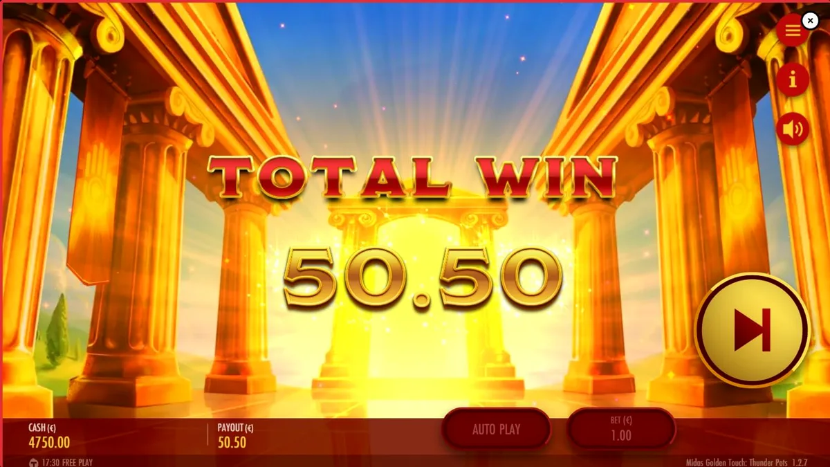 Tampilan visual slot Midas Golden Touch: Thunder Pots dengan tema mitologi Yunani dan peti harta karun.